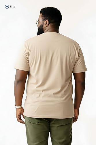 BRATMAZ Plus Size Men's Cotton T-Shirt, Beige, Crew Neck, Half Sleeve, Classic Fit, Casual Wear (in, Alpha, 5XL, Plus)