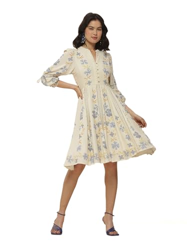 Label RITU KUMAR Ecru Floral Print Short Dress