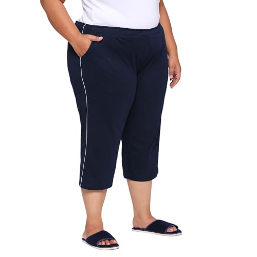 VAISHVIK Women Plus Size Calf Length Pants - Nila 4XL 44 Waist inches Navy Blue