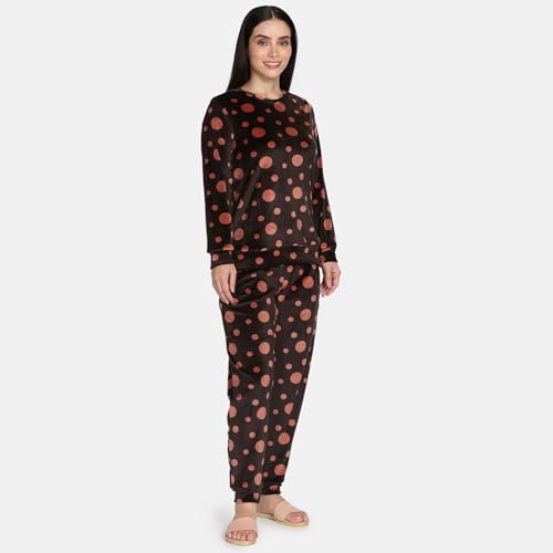 Zivame Knit Poly Velour Loungewear Set, Caviar, XL