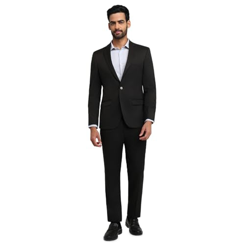 Raymond Men Contemporary Fit Solid Pattern Poly Viscose Blend Notch Lapel Full Sleeve Formal Suit Brown