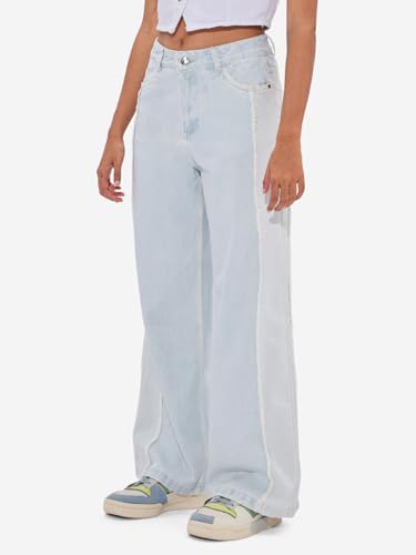 The Souled Store Denim Originals: Iceberg Blue Women and Girls Buttoned Cotton Straight Fit Jeans