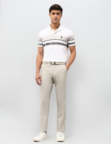 U.S.Polo Association Men's Textured Austin Slim Fit Trousers (USTRO014D_Ecru_34)