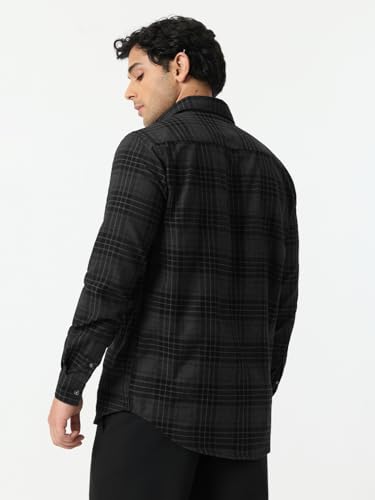 The Souled Store: Phantom Men and Boys Long Sleeve Spread Collar Black Plaid Cotton Blend Lightweight Easy to Style Everyday Office Wear Casual Regular Shirt