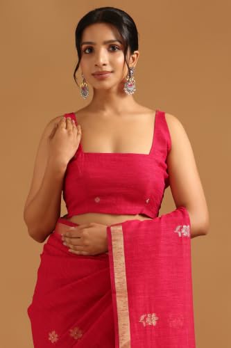 Soch Womens Fuchsia Organza Zari Woven Botanical Tassels Saree