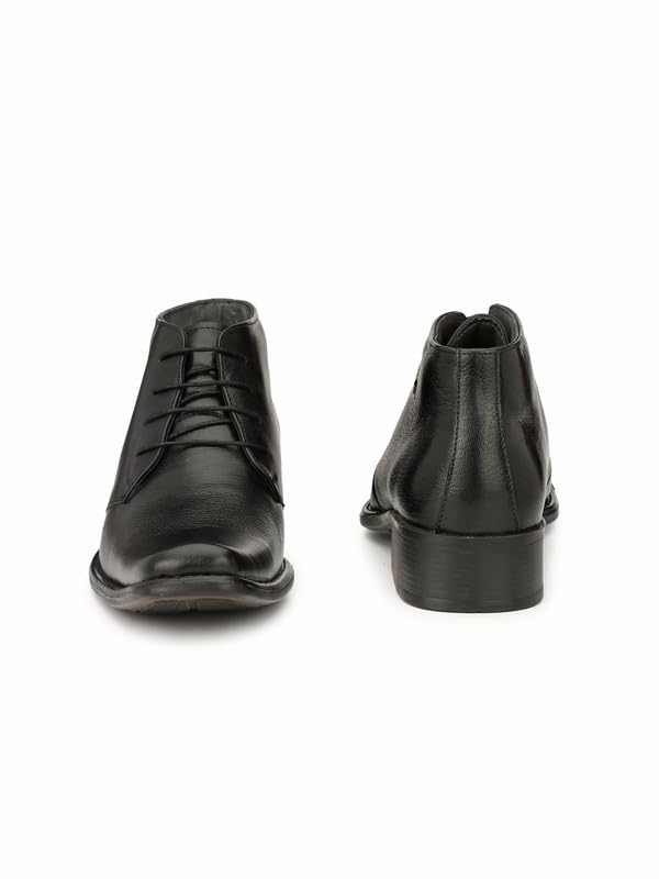 HITZ Men's Black Leather Derby Formal Ankle Shoes
