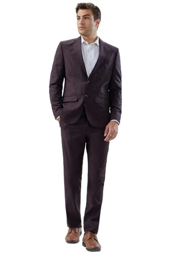 Park Avenue Men Slim Fit Checks Pattern Poly Wool Blend Notch Lapel Full Sleeve Formal Suit Maroon