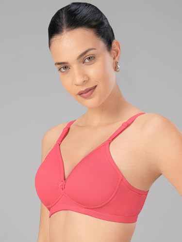 Lovable Women's Seamless V-Neck Non-Padded Full Coverage Wire-Free Bra with Detachable Strap Comfortable Fit T-Shirt/Saree Bra (in, Cup Band, 32, 32, C, 36, Regular, Coral Pink)