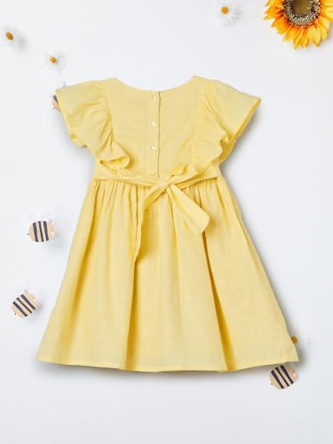 Max Girls Floral Applique Fit & Flared Dress (Yellow_4-6 Y)