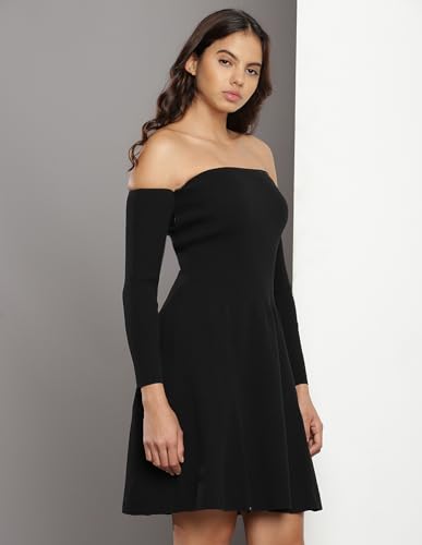 Calvin Klein women's Black Polyester Solid Dress above The Knee Casual J20J221988BEH