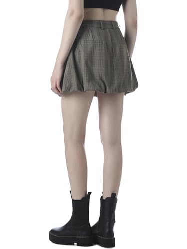 ONLY Women's Checked Loose Fit High-Rise Grey Skirt