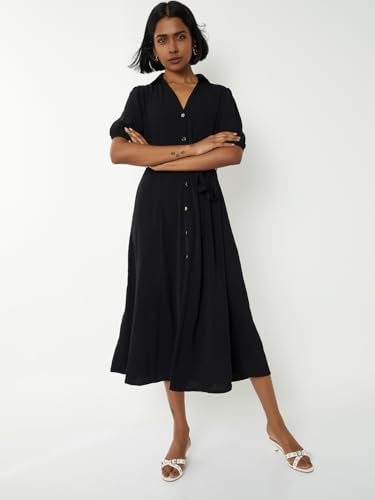 Max Women's Polyester A-Line Below The Knee Dress (DTI3905_Black