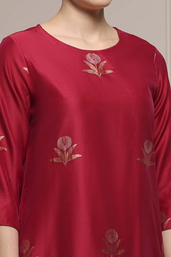 Biba Women Red Chanderi Relaxed Dyed Kurta Pants Set_32