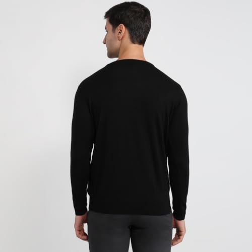 Raymond Men Regular Fit Intarsia Pattern Merino Wool Acrylic Blend Full Sleeve Round Neck Casual Sweater Black