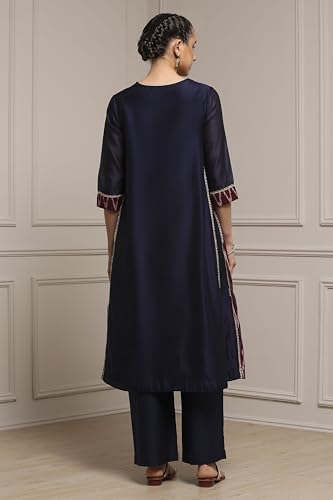 Biba Women Blue Cotton Blend A-Line Printed Suit Set_32