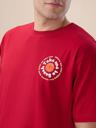 Status Quo Men's Oversized Half Sleeves Round Neck T-Shirt with Back Typography Print | 100% Cotton | Maroon | XL