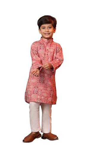 Pro-Ethic Style Developer Boys Heavy Cotton Printed Kurta and Pajama Set For Kid's Ethnic Wear (S-280), 4-5 years, Gajri
