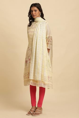 W for Women Yellow Floral Print Cotton Dupatta_24FEW82184-121982_Free Size
