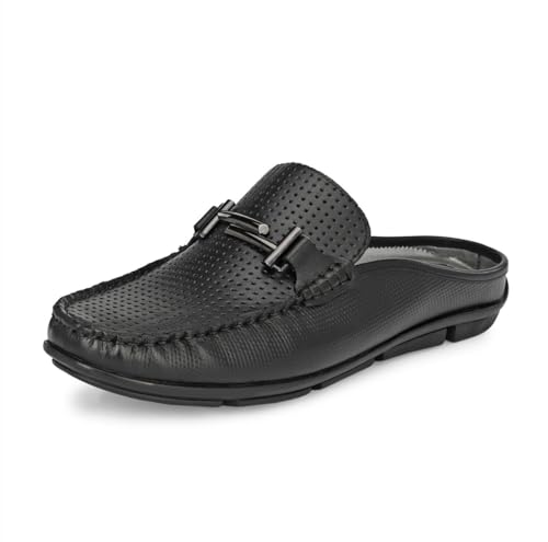 HITZ Genuine Leather Casual Loafers with Slip On Fastening - UK 8 Black