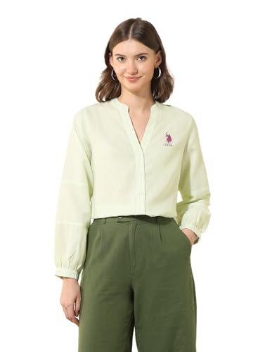 U.S. POLO ASSN. Vertical Striped Regular Fit Shirt (UWSS25SHT211_Green_S)