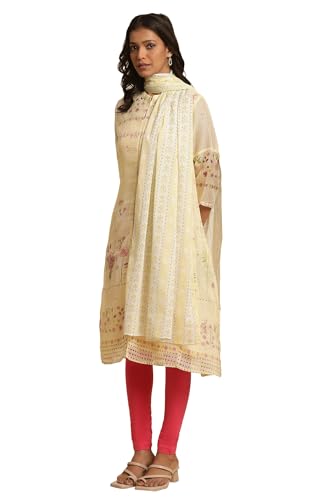 W for Women Yellow Floral Print Cotton Dupatta_24FEW82184-121982_Free Size