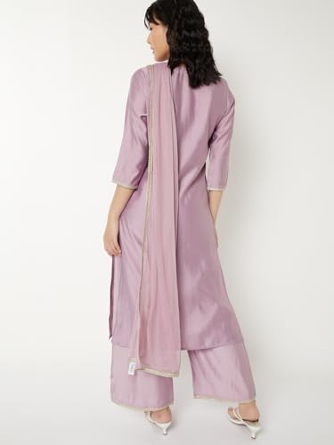 Max Women Embroidered Straight Kurta Set(Purple_M)