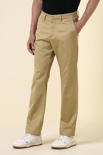 Men Khaki Solid Casual Trousers