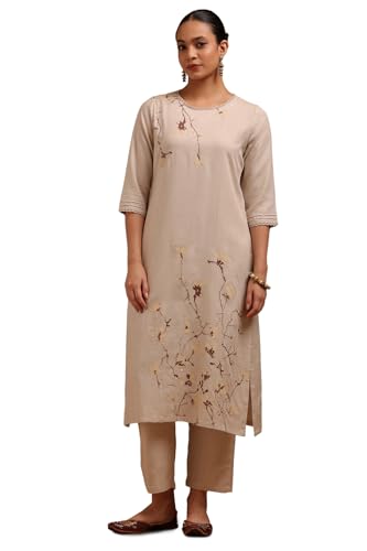 Soch Womens Beige Linen Floral Print Kurta Set