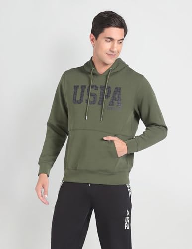 U.S. POLO ASSN. Brand Print Hooded Sweatshirt Olive