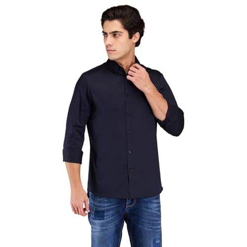 Being Human Navy Slim Fit Regular Collar Men's Shirt Clothing