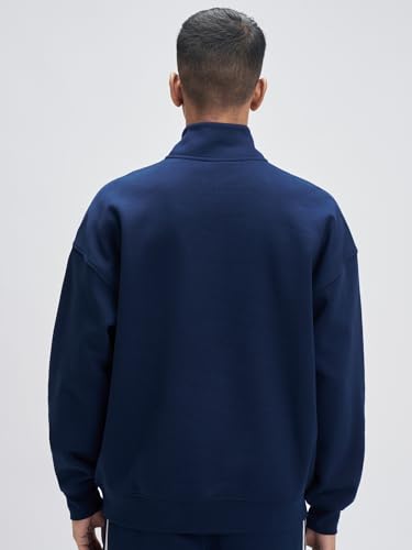 XYXX Crew Men Cotton Blend Zip up Sweatshirt| Long Sleeves with Half Zip Up| Sweatshirt for Men| Solid-Oversized |Blue Nights | XL