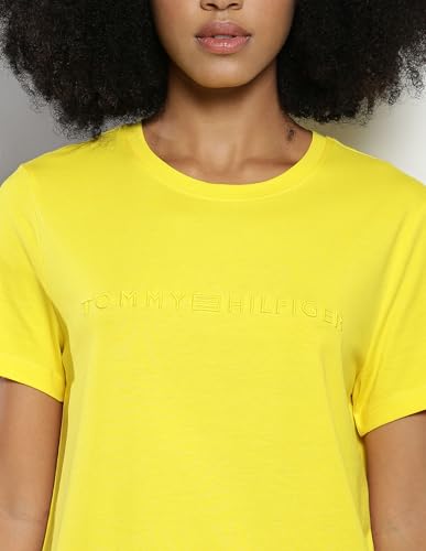 Tommy Hilfiger Women's Solid Regular Fit T-Shirt (S24HWKT249_Yellow