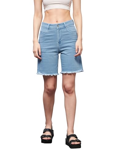 Miss Chase Women's Regular High Rise Above Knee Stretchable Denim Shorts (MCSS22DEN09-06-158-38, Light Blue, 38)