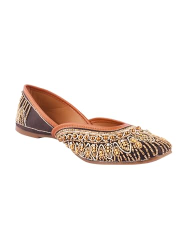 SilverArrow Women's Lotus Walk Ethnic Flat Shoes Dark Brown 3 UK