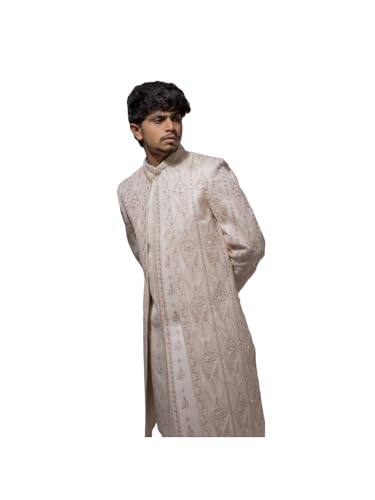 A LOYAL Men Ivory Embroidered Long (Sherwani & Achkan) ethnic wears Sherwani Set Full Sleaves, Straight, Regular Fit (XL)
