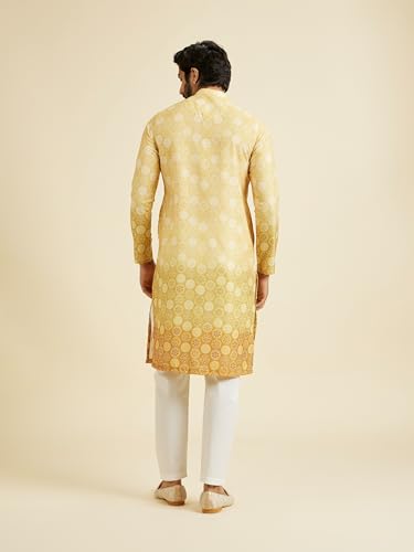 Manyavar Men's Cotton Blend Circular Bandhani Prints Kurta Pyjama Set(Yellow,M)