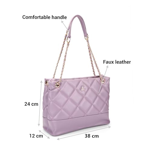 Mochi Women Purple Casual PU Soft Body Zipper closure Quilted Tote Bag with 2 Pocket and 2 compartments(66-797)