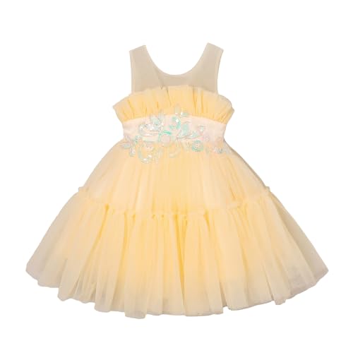 Hopscotch Girls Sequinned Party Dress in Beige Color for Age (5-6 Years)
