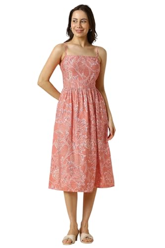 Allen Solly Women's Nylon Blend Modern Calf Length Dress (AHDRCRGFN65290_Peach