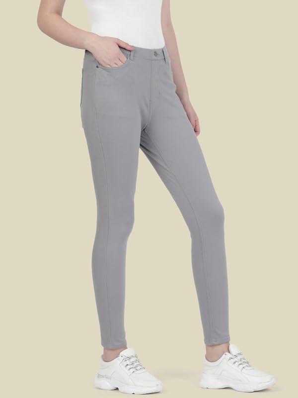 GO COLORS Soft Cotton Blend Jeggings Ankle Length for Women| Breathable, Mid Rise, Ebony Grey