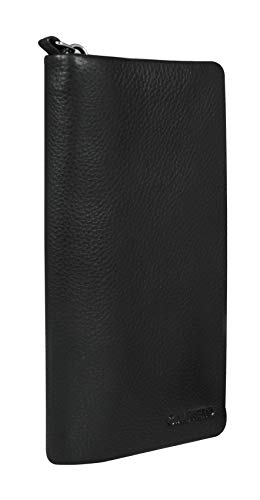 Calfnero Women's Genuine Leather Travel Wallet-Long Purse Wallet with Multiple Card Slots, Zip Pocket and Note Compartment (Black)