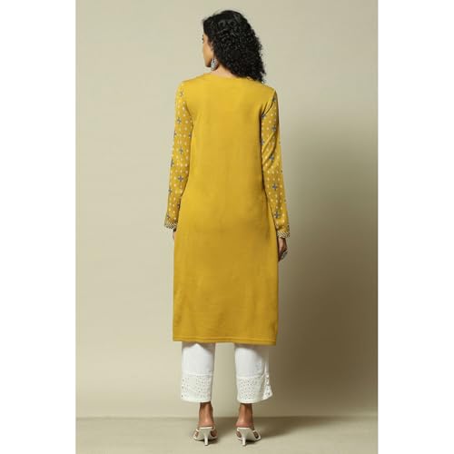 Rangriti Women's Acrylic Printed Regular Kurtas (WNTRWR18869AW23YEL_Yellow
