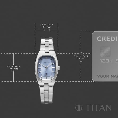 Titan Work Essentials with Lt Blue Dial Silver Metal Strap Watch for Women - 95378SM01
