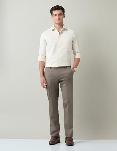 Arvind Grey Solid Slim Fit Dobby Trousers