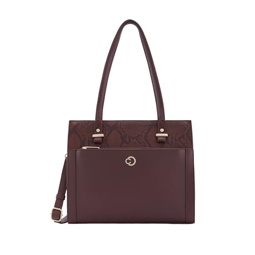 Caprese Bambi Medium Snake Textured Satchel Bag for Women | Elegant Multi-Compartment Shoulder Handbag with Adjustable & Detachable Strap | Zipper Closure | Perfect for Worl & Travel (Brown)