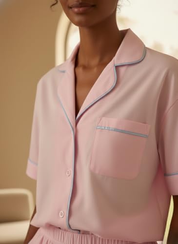 bellababebysk Luxury Cotton Shorts Set | with Pockets | Soft Lounge Set| Retains Body Moisture | Nightwear | Sleepwear | Women Nightsuit | Sexy Loungewear (Pink, XS)