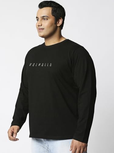 Bewakoof Men's Graphic Print Regular Fit Full Sleeve Round Neck Cotton Plus Size T-Shirt_694251_Black_3XL