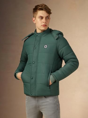 Dennis Lingo Men Teal Solid Regular Fit Full Sleeve Hooded Padded Jacket