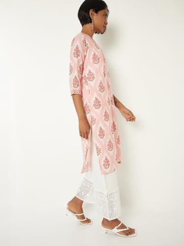 Max Women Floral Print Straight Kurta(Peach_M)
