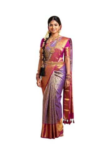 VFCollections Women's Traditional Handloom Kanchipuram Silk Pattu Sarees | Rich Zari Woven Design | Bridal Saree | Unstitched Blouse